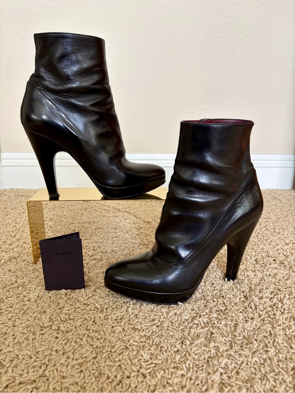Prada Black Leather High-Heel Ankle Boots size 39, US 9